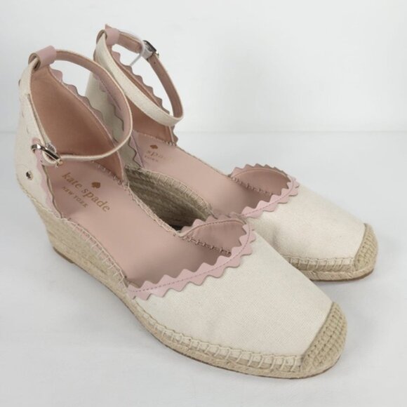 NWOB KATE SPADE ♠️ THEA Canvas Leather Espadrille Wedge Shoes Sandals Size 7.5B
